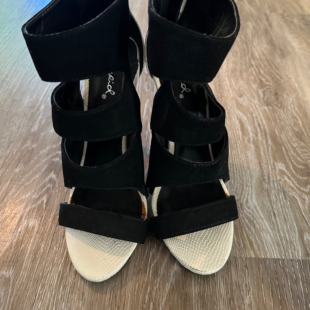 Cupid Black and White Heels with Strappy Design